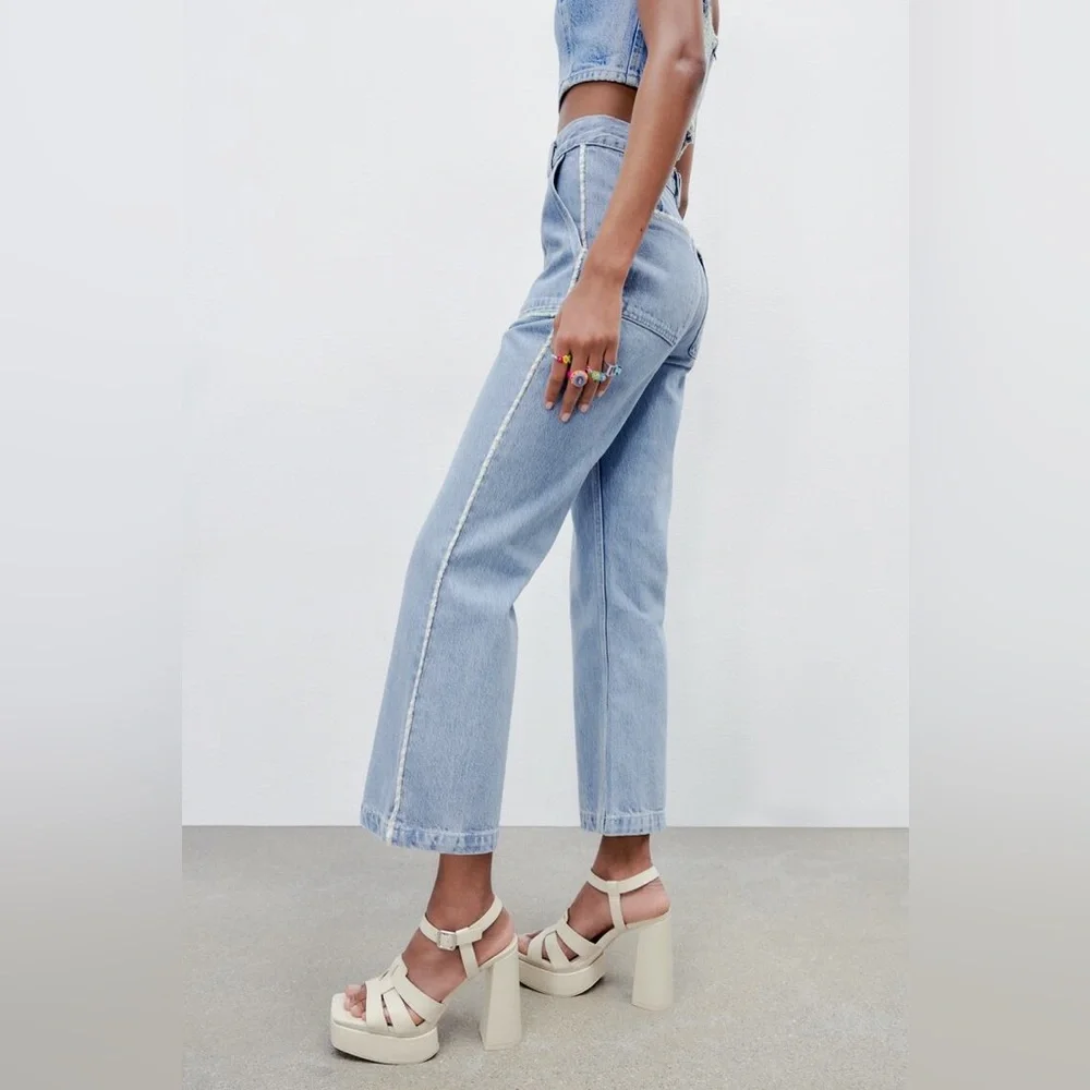 LAST🔥Zara Denim Matching 2 Piece Set! Stitch & Rhinestone Detail. - Picture 10 of 15